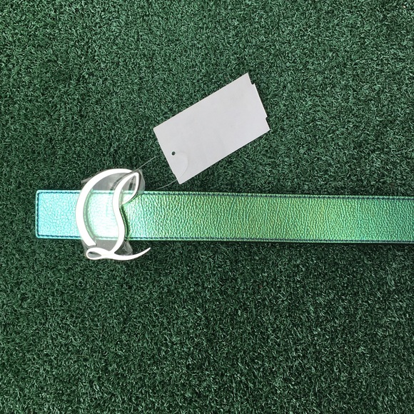 New Christian Louboutin Logo Buckle Iridescent Leather Belt Rainbow Silver 75 - Picture 8 of 16